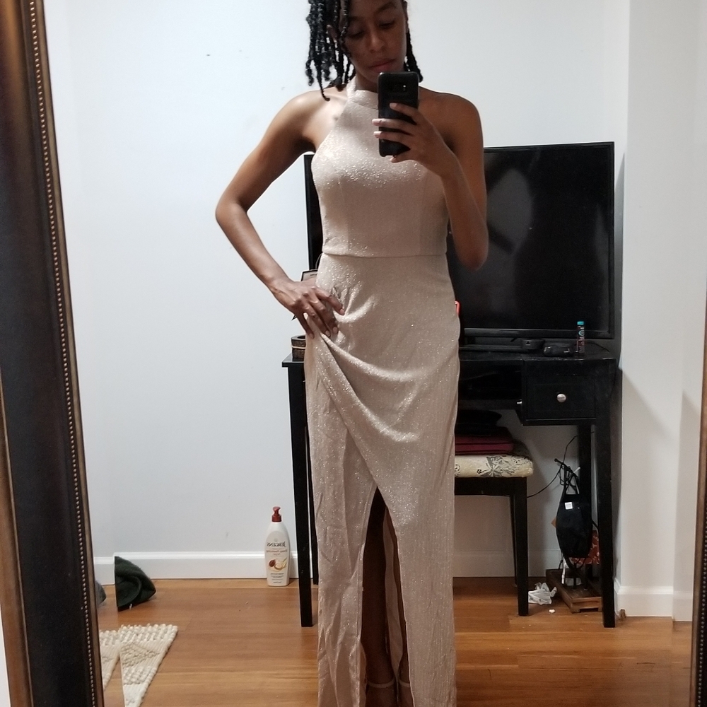 NWT Champagne/blush halter gown!